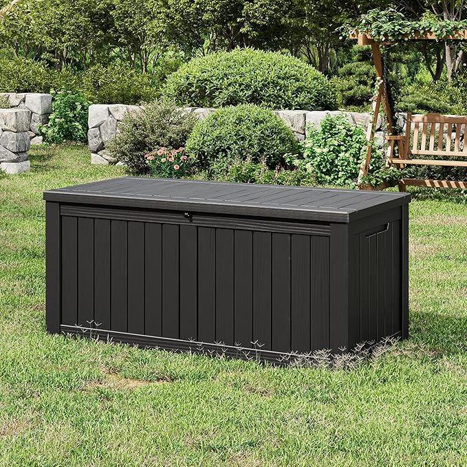 NBYSGO Outdoor Storage Box, Resin Deck Boxes Indoor and outdoor, Waterproof Storage Box Lockable Lid (Black, 120 Gallon)