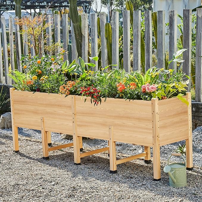 SPECRAFT 8x2 Ft Raised Garden Bed, Featuring Legs, Drainage Holes, Ideal for Vegetables, Flowers, Elevated Wood Planter Box for Balcony, Patio, and Backyard, Easy Assembly